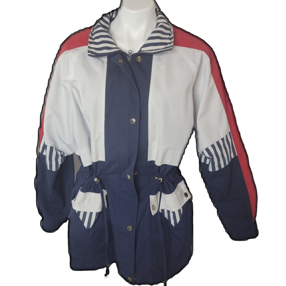 Vintage 90s Red White and Blue Windbreaker with Should Pads